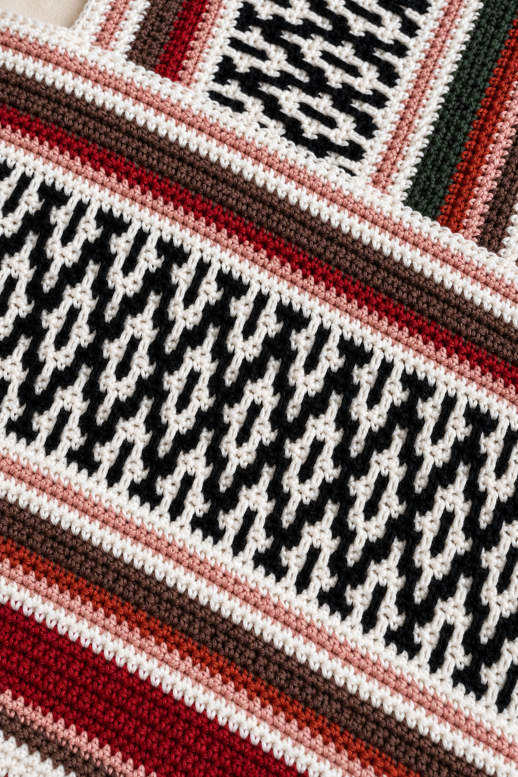 inset mosaic crochet stitch texture on a poncho